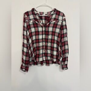Old Navy Red and Black Cuffed Sleeve Button Down Shirt